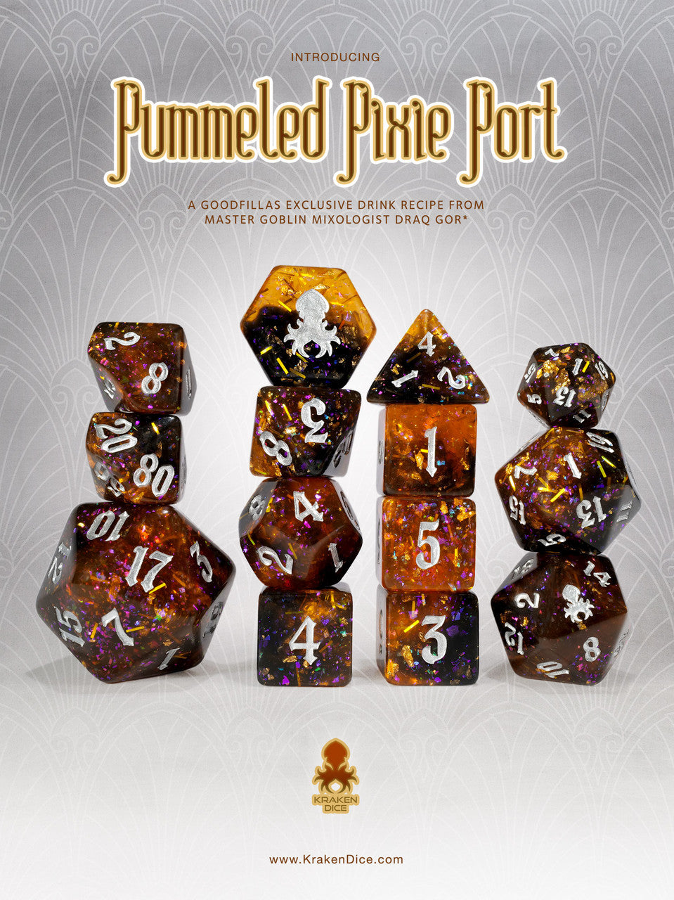 Pummeled Pixie Port 14pc - Limited Run - Silver Ink Dice Set